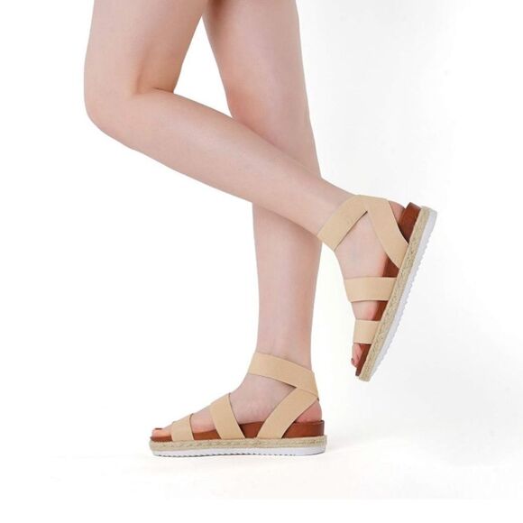 Dream Pairs Jimmie Nude Espadrille Elastic Flexible Ankle Strap Platform Sandals - Picture 10 of 12